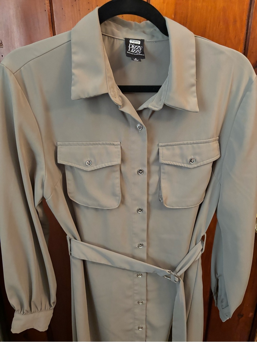 DIZZY LIZZY Button-Front Belted Shirt Dress